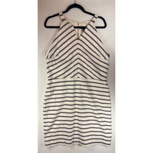 Banana Republic Womens Striped Sleeveless Sheath Dress Size 14 Halter V Neck NWT